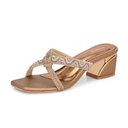Women Embellished Block Heel Slip-On Sandals (W-AH-04-ANTIQUE)