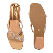 Women Embellished Block Heel Slip-On Sandals (W-AH-04-ANTIQUE)