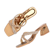 Women Embellished Block Heel Slip-On Sandals (W-AH-04-ANTIQUE)