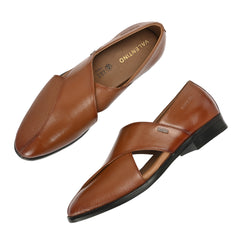 Men Premium Leather Tan Stylish & Comfortable Peshawari Sandals (Flight-21-Tan)