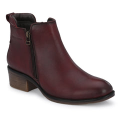 Women Premium Leather Zipper Boots (W-HALLE-85 - BORDO)