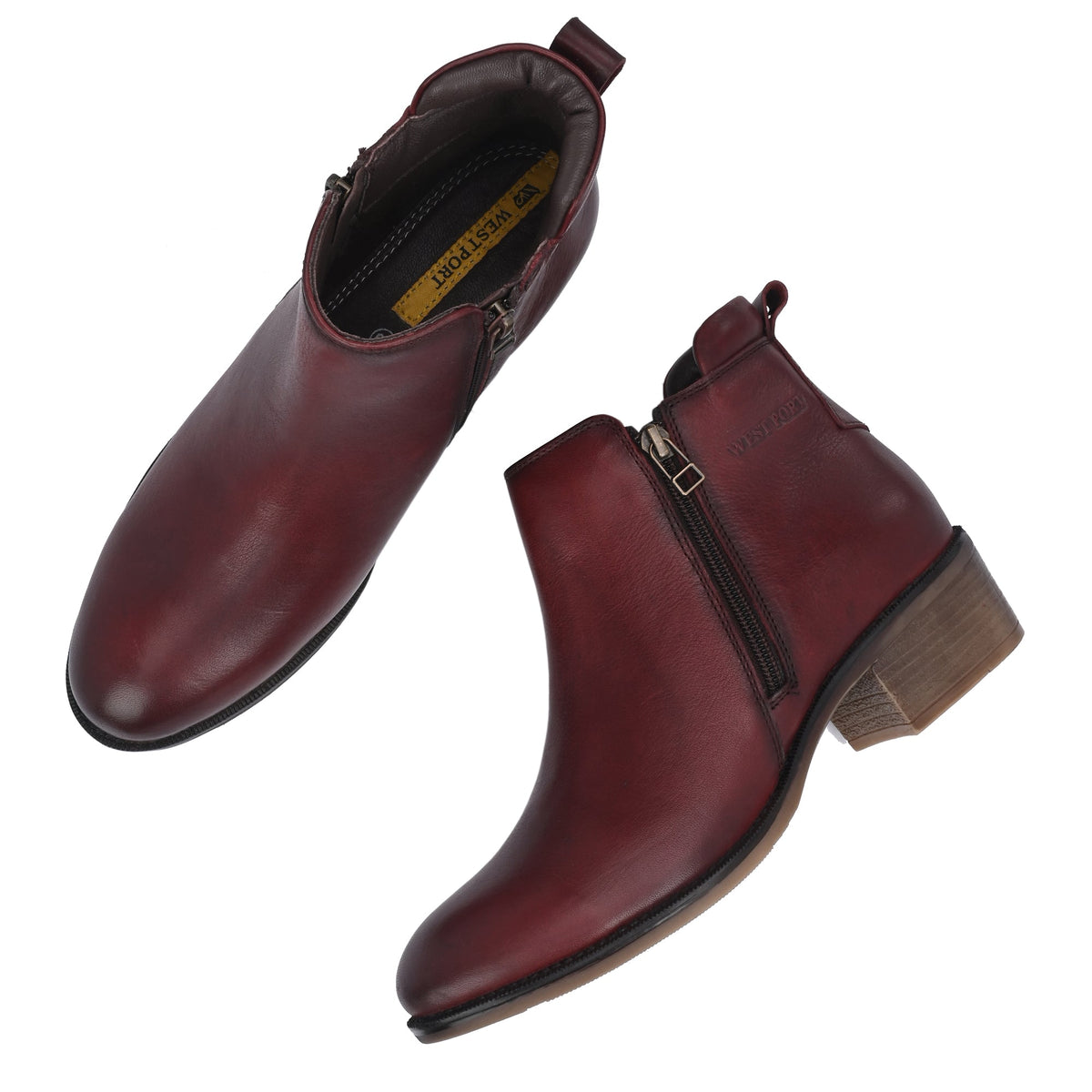 Women Premium Leather Zipper Boots (W-HALLE-85 - BORDO)