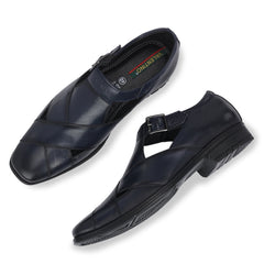 Men Premium Leather Navy Casual Sandals (Newgen-80)