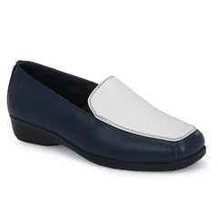 Women Premium Leather Slip On Formal Shoes (W-MICHELLE-10A NAVY/WHITE)