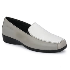 Women Premium Leather Slip On Formal Shoes (W-MICHELLE-10A GREY/WHITE)