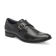 Men Premium Leather Single Monk Strap Slip-On Formal Shoes (Reform-78-Black)