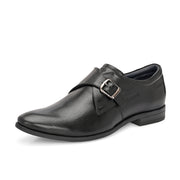Men Premium Leather Single Monk Strap Slip-On Formal Shoes (Reform-78-Black)