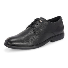 Men Premium Leather Black Lace-Up Formal Derby Shoes (Kronox-51)