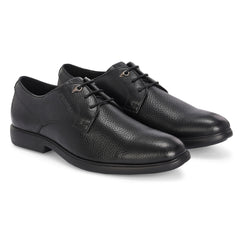 Men Premium Leather Black Lace-Up Formal Derby Shoes (Kronox-51)