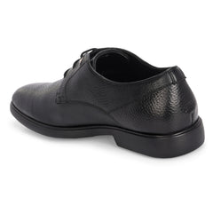 Men Premium Leather Black Lace-Up Formal Derby Shoes (Kronox-51)