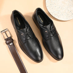 Men Premium Leather Black Lace-Up Formal Derby Shoes (Kronox-51)