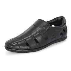 Valentino Men's Genuine Leather Black Sandals with Cushioned Footbed and Durable Rubber Sole (ROME-13)