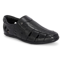 Valentino Men's Genuine Leather Black Sandals with Cushioned Footbed and Durable Rubber Sole (ROME-13)