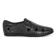 Valentino Men's Genuine Leather Black Sandals with Cushioned Footbed and Durable Rubber Sole (ROME-13)