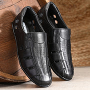 Valentino Men's Genuine Leather Black Sandals with Cushioned Footbed and Durable Rubber Sole (CityWalker-13-Black))