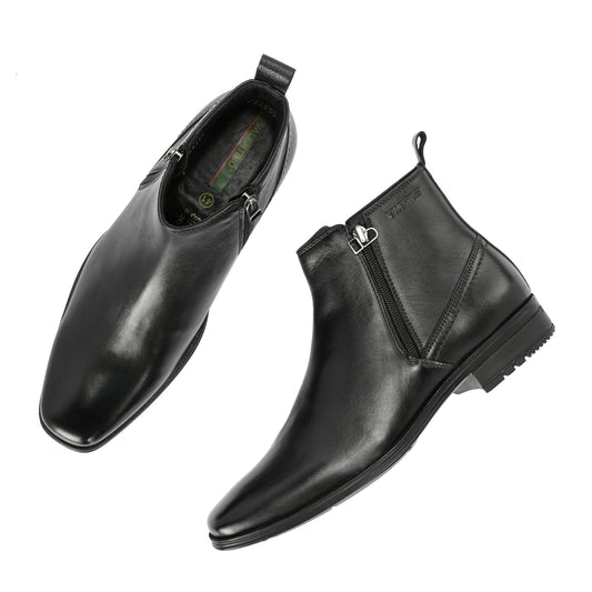 Men Premium Leather Black Formal Ankle Zipper Boot (Newgen-98)