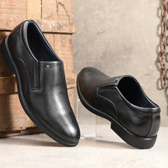 Men Premium Leather Black Slip-On Formal Shoes (Kronox-45)