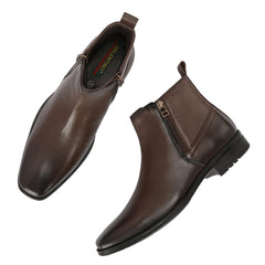 Men Premium Leather Brown Formal Ankle Zipper Boot (Newgen-98)