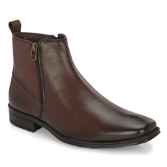 Men Premium Leather Brown Formal Ankle Zipper Boot (Newgen-98)