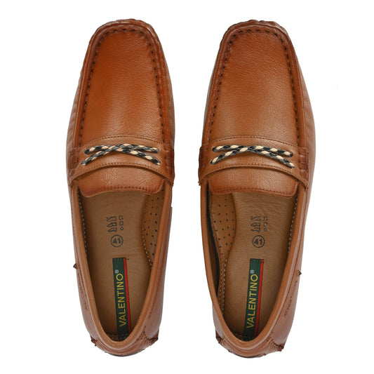 Men Premium Leather Tan Casual Slip On Driving Loafers (Romson-30-Tan)