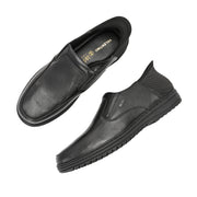 Men Premium Leather Black Hands-Free Slip-In Shoes with Heel Cushion Support Technology (Comforter-03-Black)