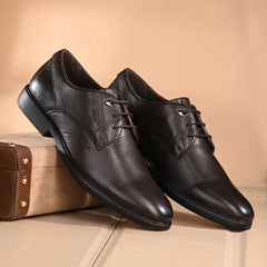 Men Premium Leather Brown Lace-Up Formal Derby Shoes (Kronox-51)