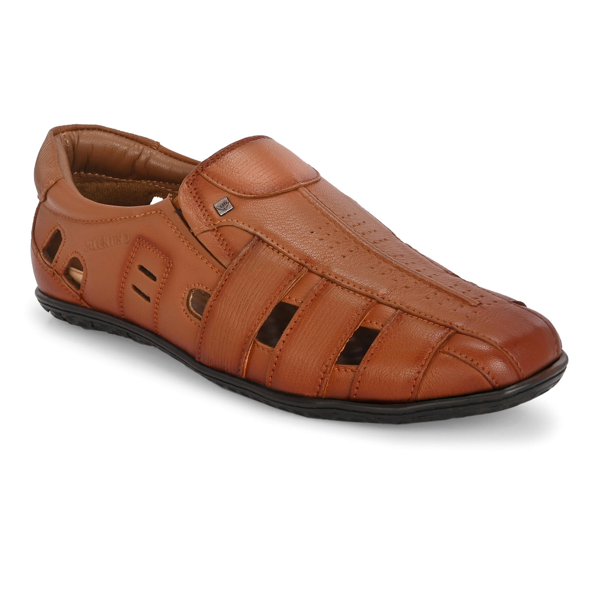 Valentino Men's Genuine Leather Tan Sandals with Cushioned Footbed and Durable Rubber Sole (ROME-13)