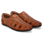 Valentino Men's Genuine Leather Tan Sandals with Cushioned Footbed and Durable Rubber Sole (CityWalker-13-Tan)