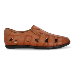 Valentino Men's Genuine Leather Tan Sandals with Cushioned Footbed and Durable Rubber Sole (ROME-13)