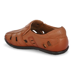 Valentino Men's Genuine Leather Tan Sandals with Cushioned Footbed and Durable Rubber Sole (ROME-13)