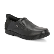 Men Premium Leather Black Hands-Free Slip-In Shoes with Heel Cushion Support Technology (Comforter-03-Black)