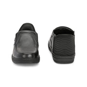 Men Premium Leather Black Hands-Free Slip-In Shoes with Heel Cushion Support Technology (Comforter-03-Black)