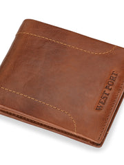 West Port Men's Genuine Leather Wallet – Classic Design with Ample Storage (M-WT-ISC-11-COGNAC-MEDIUM)