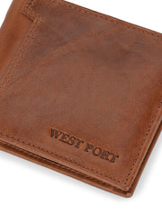 West Port Men's Genuine Leather Wallet – Classic Design with Ample Storage (M-WT-ISC-13-COGNAC-MEDIUM)