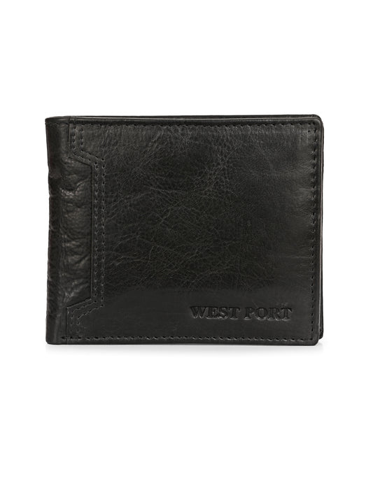 West Port Men's Genuine Leather Wallet – Classic Design with Ample Storage (M-WT-ISC-13-BLACK-MEDIUM)