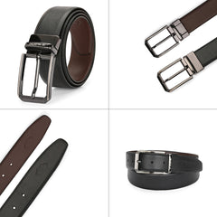 Valentino Men's Genuine Leather Reversible Belt – Black and Tan with Premium Buckle (M-BT-MM-114)