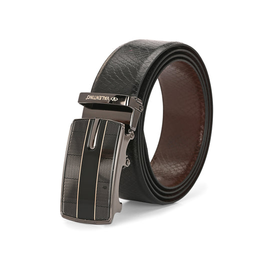 Valentino Men's Genuine Leather Auto Lock No-Hole Reversible Belt – Black and Tan with Ratchet Buckle (M-BT-MM-118)