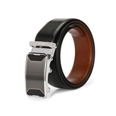 Valentino Men's Genuine Leather Auto Lock No-Hole Reversible Belt – Black and Tan with Ratchet Buckle (M-BT-MM-117-THRILL)