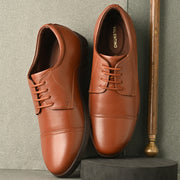 Men Premium Leather Police Tan Uniform Cap Toe Derby Shoes (Earth-53-PoliceTan)