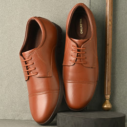 Men Full Soft Genuine Leather Police Tan Cap Toe Derby Shoes (Earth-53-Police-Tan)