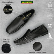 Men Premium Leather Black Casual Slip On Driving Loafers (Emporio-05-Black)