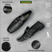 Men Premium Leather Black Casual Slip On Driving Loafers (Emporio-27-Black)