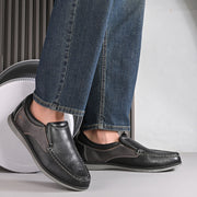 Men Premium Leather Black Slip On Casual Shoe (Fascinate-02-Black)