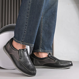 Men Premium Leather Black Slip On Casual Shoe (Fascinate-02-Black)