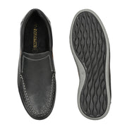 Men Premium Leather Black Slip On Casual Shoe (Fascinate-02-Black)