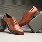 Men Full Smooth Genuine Leather Cap Toe Police Tan Oxford Shoes (Global-55-Police-Tan)