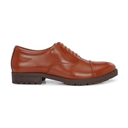 Men Full Smooth Genuine Leather Cap Toe Police Tan Oxford Shoes (Global-55-Police-Tan)
