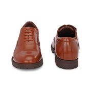 Men Full Smooth Genuine Leather Cap Toe Police Tan Oxford Shoes (Global-55-Police-Tan)