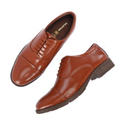 Men Full Smooth Genuine Leather Cap Toe Police Tan Oxford Shoes (Global-55-Police-Tan)