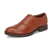 Men Full Smooth Genuine Leather Cap Toe Police Tan Oxford Shoes (Global-55-Police-Tan)